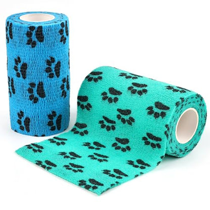 AUPCON Vet Wrap Cohesive Bandages Bulk Self Adhesive Bandage Wrap Self Adherent Wrap Non-Woven for Dogs Pet Animals & Ankle Sprains & Swelling 2 Inch x 5 Yards (2 Pack Lack Blue & Blue)
