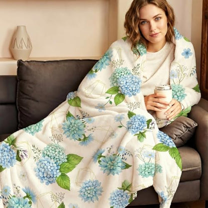 Blue Hydrangea Blanket, Ultra-Soft Flannel Fleece Throw 40" x 50" - color: Blue Hydrangea, size: 40"x50"
