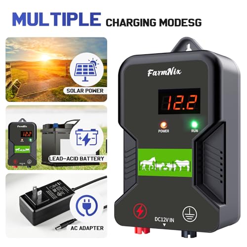 12KV Electric Fence Charger with LED Indicator, 2 Joules Pulse Energy, 10 Miles Range, Prevents Wild Animals Intrusion for Livestock Poultry, Farm Animals, Pets, Ranches, Gardens - color: Grey