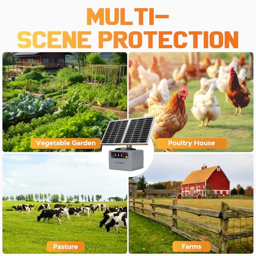 Electric Solar Fencer Kit 30Miles Solar Fence Charger w/Pre-Installed Battery,6-12kV Adjustable Solar Fence Controller 15W Ranch Fencing Charger for Cattle,Horse,Goat,Deer&Livestock Protection