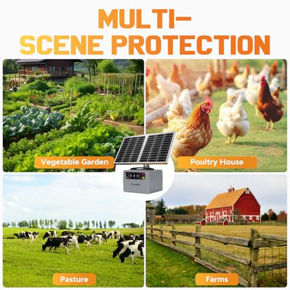 Electric Solar Fencer Kit 30Miles Solar Fence Charger w/Pre-Installed Battery,6-12kV Adjustable Solar Fence Controller 15W Ranch Fencing Charger for Cattle,Horse,Goat,Deer&Livestock Protection