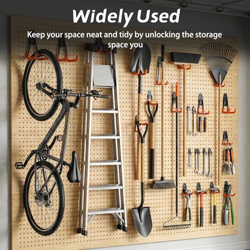 12 Pack Heavy Duty Garage Hooks, Steel Wall Mount Utility Hooks with Anti-Slip Coating, Storage Organizer for Hanging Ladders, Bikes, Power & Garden Tools, Hose, Ropes and Bulk Items-Orange