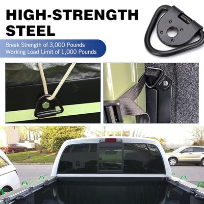 4 PCS Cargo Tie-down Anchors, Steel V-ring Heavy-duty Trailer Cargo Tie Down, Rust-proof Bolt on Flush Mount Pan Fitting Fixed, Universal for Most Cars Trailers Trucks (Black)