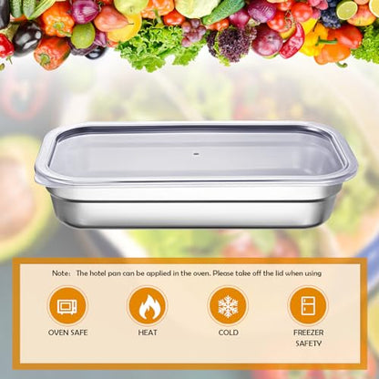 8 Pcs 304 Stainless Steel Food Storage Containers with Lids 1/3 Size Hotel Pan Chicken Food Grade Pans Metal Meal Containers for Restaurant Stackable Kitchen Freezer Buffet(2.5 Inch Deep) - size: 2.5 Inch Deep