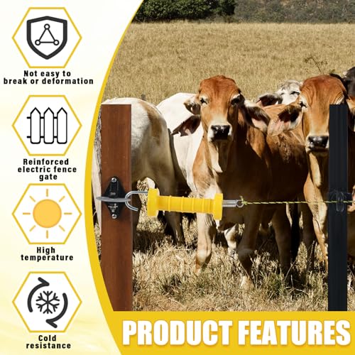 Tondiamo 2 Sets Electric Fence Gate Handle Set with Anchors and Insulators Including 2 Pcs Plastic Electric Fence Gate Handle with Spring, 4 Pieces Anchor Set, 4 Pieces Black Insulators