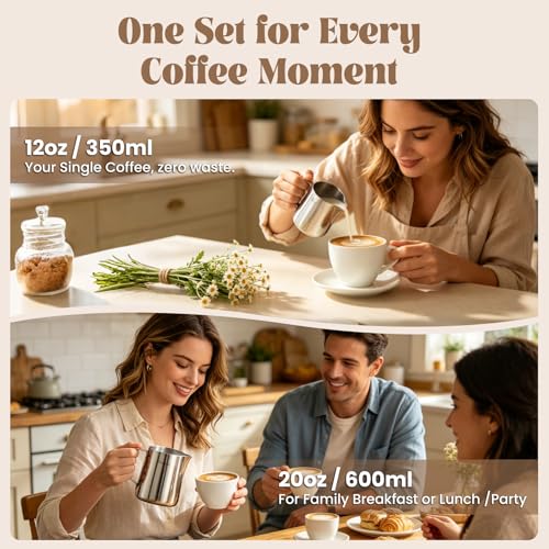 Dailyart Milk Frothing Pitcher Set 12oz/350ml+20oz/600ml Milk Frother Cup - size: 12 Ounces + 20.3 Ounces