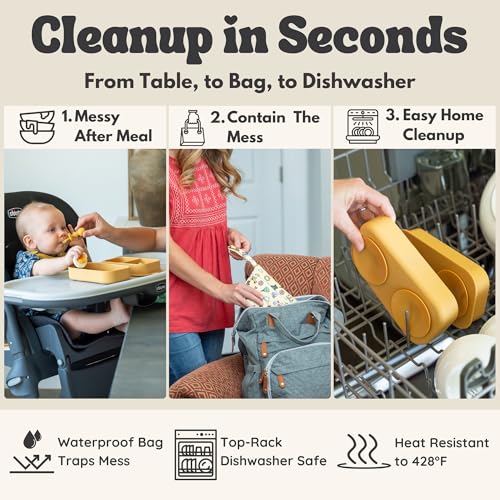 Baby Travel Feeding Set with Silicone Suction Plates, Yellow Small - color: Yellow