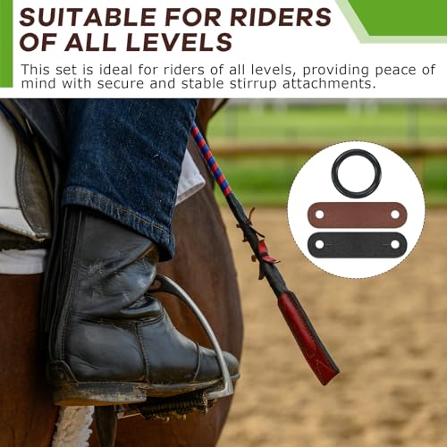 Soulchen 4/8 Pairs Stirrup Peacock Safety Rubber Rings & Leather Tabs Replacement Set Durable Replacement Rings for Peacock Stirrups Ideal for Equestrian Riding - color: Black, Light Reddish Brown