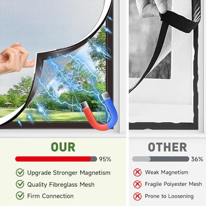 HOFUDON Window Screen Adjustable Magnetic Window Screen Replacement Max 43” x 47”, DIY Fiberglass Mesh Window Screens for House Windows White Frame Grey Mesh - color: White Frame Gray Mesh, size: 43" x 47"