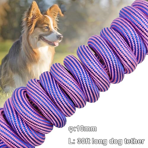 BTINESFUL 8/12/20/30/50/75ft Dog Tie-Out Long Tether Rope Dog Lead for Yard - color: Pink Blue, size: 30 Foot