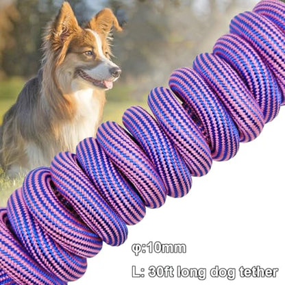 BTINESFUL 8/12/20/30/50/75ft Dog Tie-Out Long Tether Rope Dog Lead for Yard - color: Pink Blue, size: 30 Foot