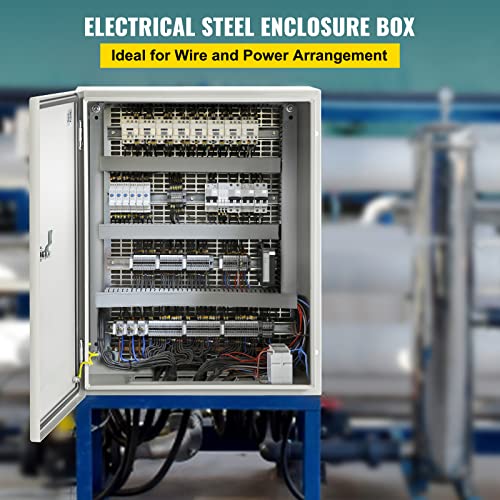 VEVOR NEMA Steel Enclosure, 20 x 16 x 6'' NEMA 4X Steel Electrical Box, IP66 Waterproof & Dustproof, Outdoor/Indoor Electrical Junction Box, with Mounting Plate - size: 20 x 16 x 6