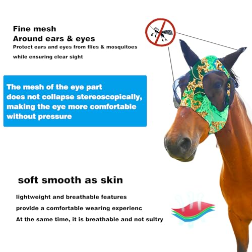 Super Comfort Fly Marsks for Horses of 2pcs Set-Horse FlyMask with Ears- Elasticity Fly Mask with UV Protection（Size：L - size: 2 pcs
