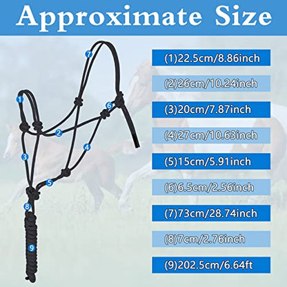 Dunzy 2 Pcs Horse Rope Halters 4 Knot Training Halter Gift Black Turquoise