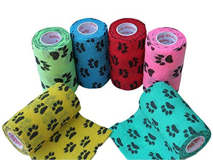 3 Inch Vet Wrap Tape Bulk (Paw Prints Variety) (Pack of 12) Self Adhesive Adherent Adhering Flex Bandage Grip Roll for Dog Cat Pet - color: Paw Prints, size: 12 Rolls