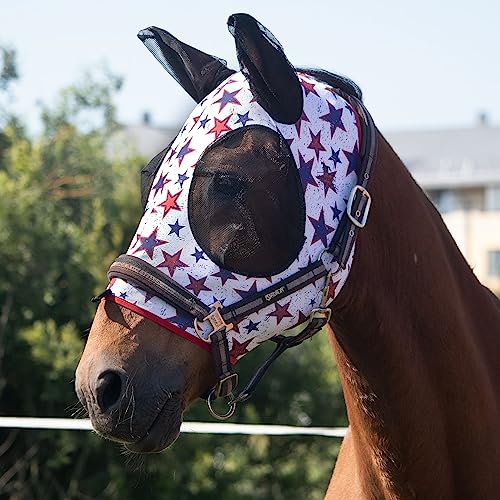 Harrison Howard Super Comfort Stretchy Fly Mask Large Eye Space with UV Protection Soft on Skin with Breathability Dream Star M Cob - color: Dream Star, size: Cob (Medium)