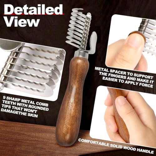 Dog Dematting Comb with Wooden Handle Undercoat Rake for Dogs