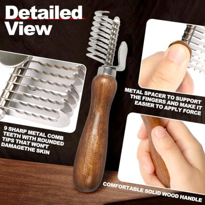 Dog Dematting Comb with Wooden Handle Undercoat Rake for Dogs