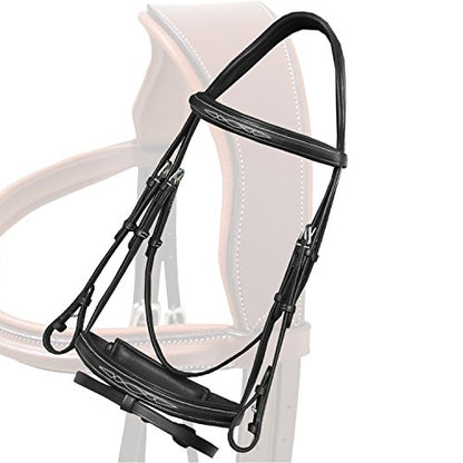 Exion Horse Snaffle Jumping Bridle with Removable Flash & Rubber Reins | Anatomical MonoCrown, Padded Noseband, Fancy Stitched Browband | English Bridle - color: Black, size: Pony/Small Size