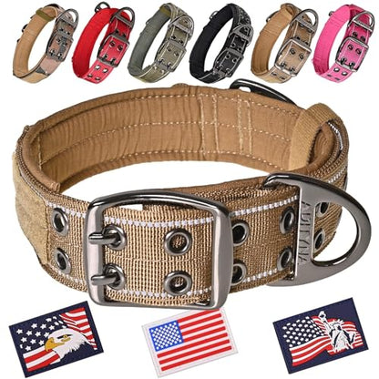 ADITYNA Heavy Duty Dog Collar for Large Dogs with Traffic Handle - color: Coyote Brown, size: Large: Fit 18-23" Neck
