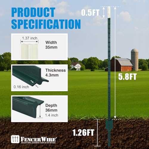 Fencer Wire 12.5-Gauge 5 ft. x 100 ft. Galvanized Welded Fence Wire Roll with 15 pcs 7 ft T-Posts, Farm & Garden Fencing Kit
