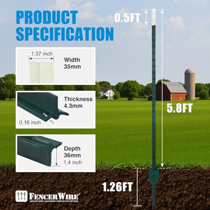 Fencer Wire 12.5-Gauge 5 ft. x 100 ft. Galvanized Welded Fence Wire Roll with 15 pcs 7 ft T-Posts, Farm & Garden Fencing Kit