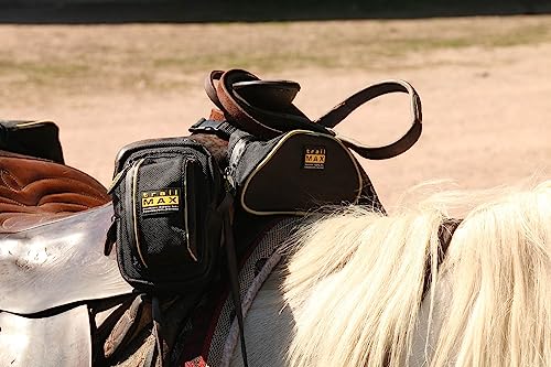 TrailMax 500 Series Insulated & Padded Front Pocket Saddlebag for Trail Riding; Cellphone Saddle Front Pocket; Trail Riding Cellphone Bag; - color: Black with Blue Piping