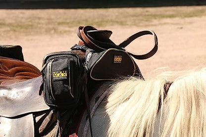 TrailMax 500 Series Insulated & Padded Front Pocket Saddlebag for Trail Riding; Cellphone Saddle Front Pocket; Trail Riding Cellphone Bag; - color: Black with Blue Piping