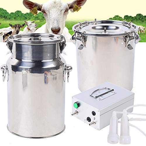 Electric Dual Head Goat Milking Machine Portable Pulsation Milking Machine Piston Vacuum Pump Stainless Steel Milking Equipment 5L/1.32Gal
