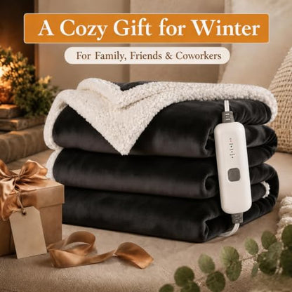 Electric Heated Blanket 72"×84", 4 Heating Levels & 10H Auto-Off | Full Size Dark Gray, Sherpa & Soft Microplush, Quick Heating, Machine Washable, for Couch, Bed & Office, Parents' Gifts - color: 01-dark Gray, size: Full Size ( 72"x84" )