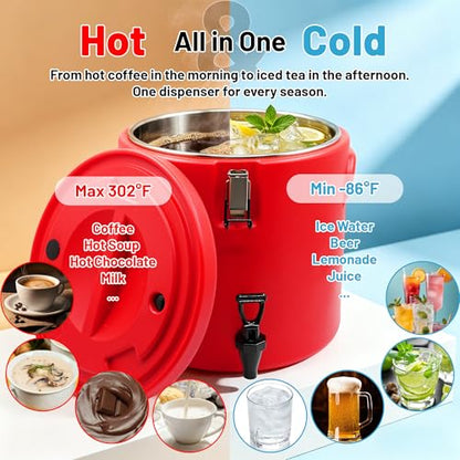 20L/5Gal Insulated Beverage Dispenser Stainless Steel Thermal Hot/Cold Drink Server with Spigot & Handles, Large Capacity Ice Coffee Juice Dispenser for Restaurant,Drink Shop,Catering, Buffet,Party - size: 5 Gallon
