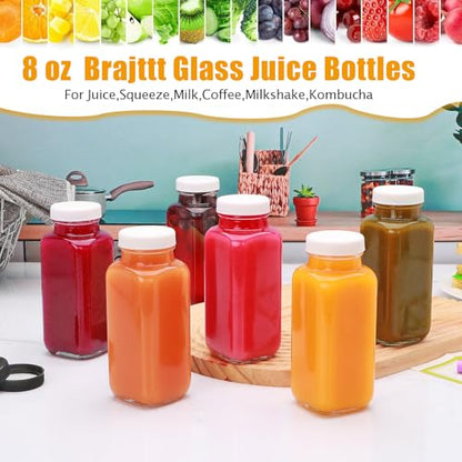 Juice Bottles With Caps 8 oz,12 Pack Glass Juicing Bottles Reusable - size: 8 Ounces