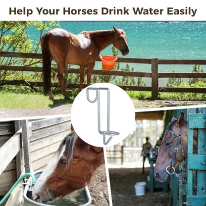 yeesport 4 Pcs Horse Water Bucket Hooks, Quality Metal, Rust-Resistant, Double Hook Design, Easy Installation for Stables Barns and Livestock Use