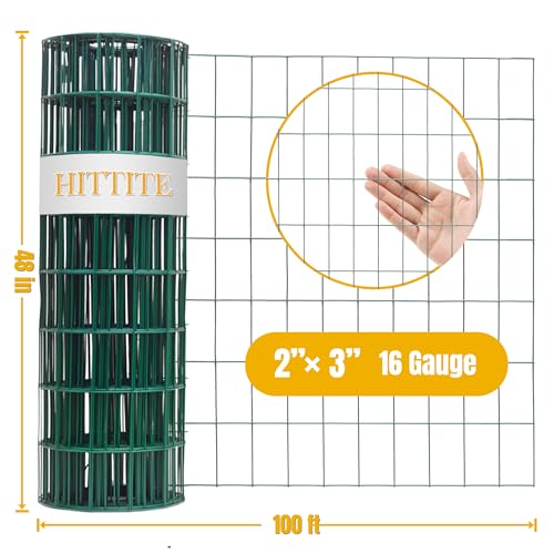 Green PVC Coated Welded Wire Fencing, 48in High x 100ft Long, 2 inch x 3 inch 16GA 2/3/4/5/6 Ft Tall Welded Wire Fence Rolls, Green Metal Garden Fence Wire Roll Garden Fencing for Yard - color: Green, size: 2"x3" 16GA 48" x 100'