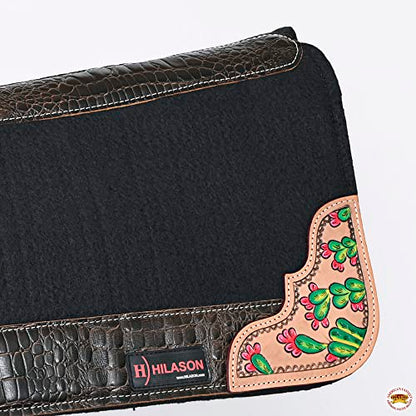 HILASON Western Wool Felt Horse Saddle Pad W/Distressed Wear Leather | for Horses