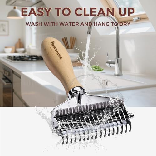 3-in-1 Professional Pet Shedding Dematting Comb - Deshedding Undercoat Rake for Dogs with Stainless Steel Blades Metal Pet Brush with Wood Handle Matted Hair Detangling Thinning and Shedding - style: Upgraded 3-in-1 Comb