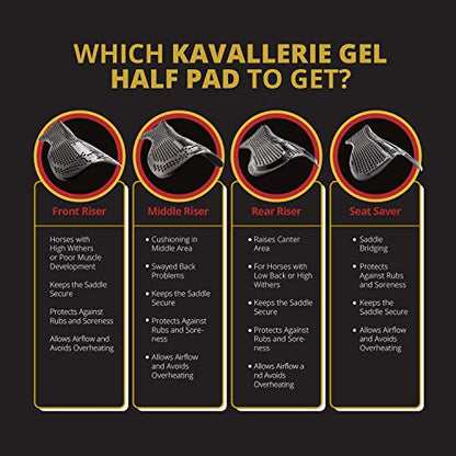 Kavallerie Gel Saddle Pad - Helps with Saddle Bridging, Sore Back, Swayed Back, High Withers English Bareback Pad for Horses, Protective, Perfect for Eventing, Schooling, Dressage - size: Middle Riser