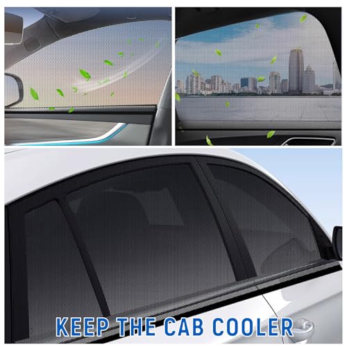 4PCS Car Window Shades with Mesh Screen, Breathable UV Blocking Auto Side Window Sun Shades, Privacy Protection Cover Stretchy Screen for Van Truck SUV, Car Accessories
