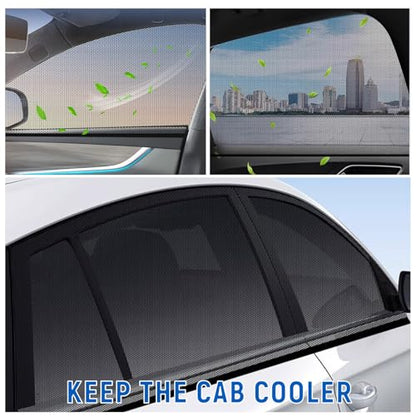 4PCS Car Window Shades with Mesh Screen, Breathable UV Blocking Auto Side Window Sun Shades, Privacy Protection Cover Stretchy Screen for Van Truck SUV, Car Accessories
