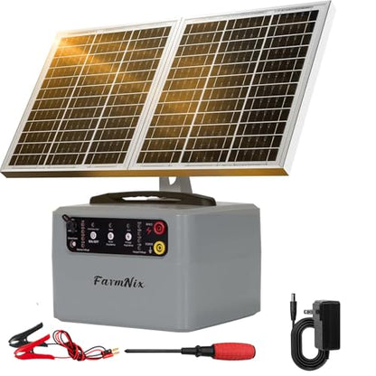 30 Miles Solar Powered Fence Charger, 6-12KV 0.3-1.5J for Livestock - color: Gray