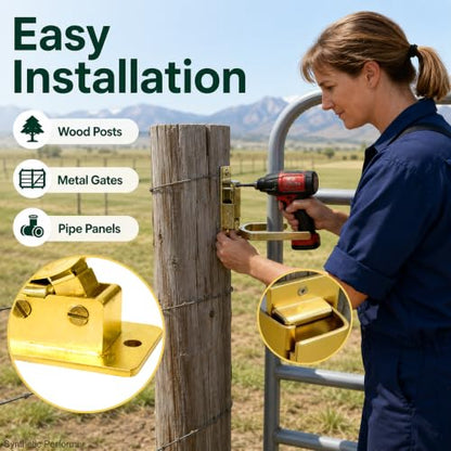 Instant Locking Gate Latch, Heavy-Duty Automatic Spring Lock, Rust-Resistant Steel, One-Hand Operation, Easy Install for Wood, Metal, and Pipe Gates, Farm, Ranch, Backyard (1PCS)
