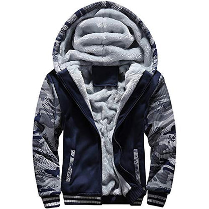 MACHLAB Men's Pullover Winter Workout Fleece Hoodie Jackets Full Zip Wool Warm Thick Coats - color: D63dark Blue, size: Medium