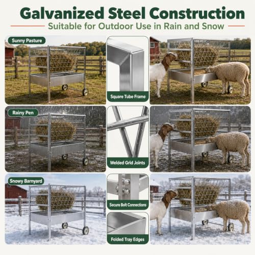 Hay and Grain Feeder Portable Sheep Feeder for 6-8 Goats Lambs