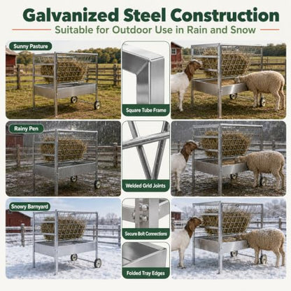 Hay and Grain Feeder Portable Sheep Feeder for 6-8 Goats Lambs