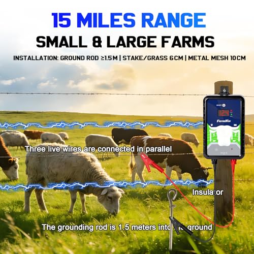 12KV DC AC Powered Electric Fence Charger, 15 Miles 4 Joules Pulse - color: Blue