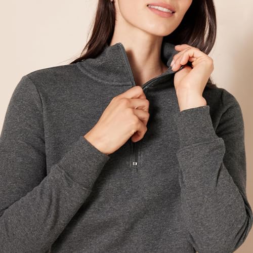 Amazon Essentials Women's Long-Sleeve Fleece Quarter-Zip Pullover Sweatshirt, Kangaroo Pocket (Available in Plus Size) - color: Charcoal Heather, size: XX-Large