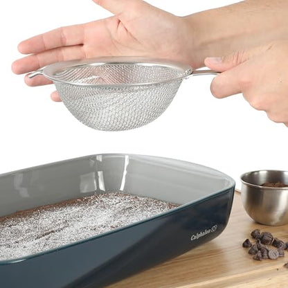 Calphalon Prime 5-Inch Stainless Steel Hand Strainer, Fine Mesh Kitchen Sieve for Draining, Rinsing, Sifting Flour, Straining Tea, Pasta & Food Prep - color: Stainless Steel (Prime - Strainer)