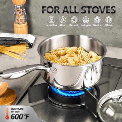 MICHELANGELO Stainless Steel Pot Set with Steamer, 1QT & 2QT & 3QT, 7-Piece - size: 1+2+3QT