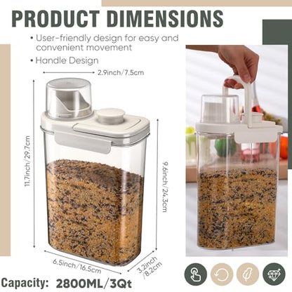 Maxdot 2 Pcs Bird Seed Storage Container 3 Qt/2.8 L with Tight Lids Airtight Cup Pet Food Storage Measuring Containers Lids with Pouring Spouts for Macaws African Grey Cockatoos (Beige) - color: Beige