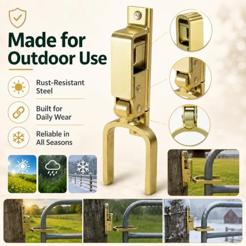 Instant Locking Gate Latch, Heavy-Duty Automatic Spring Lock, Rust-Resistant Steel, One-Hand Operation, Easy Install for Wood, Metal, and Pipe Gates, Farm, Ranch, Backyard (1PCS)